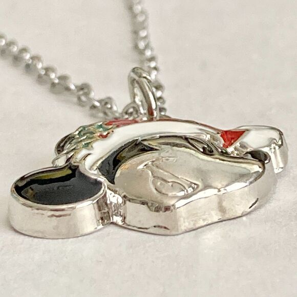 Vintage Disney Mickey Mouse Christmas Necklace Santa Hat 18" Chain Enamel Signed - Picture 5 of 9